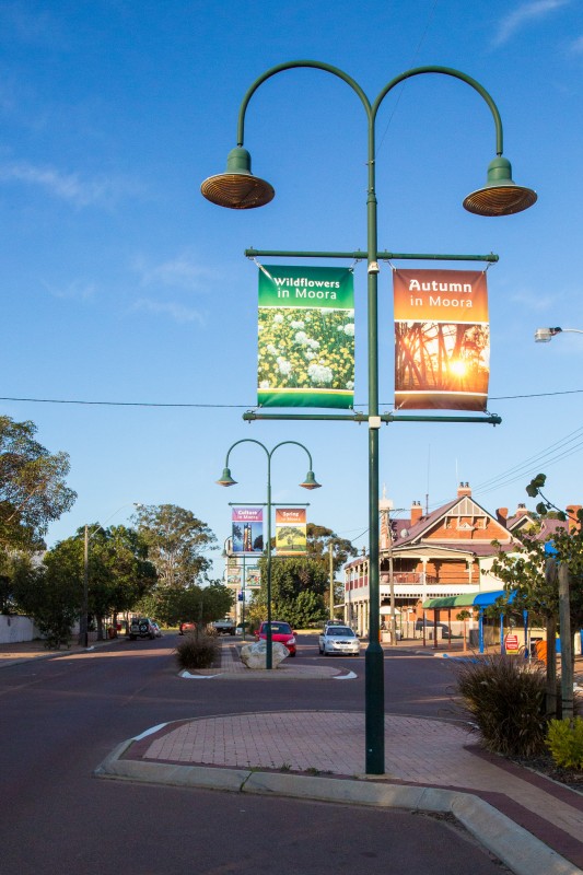 Photo of banners in the street in Moora.